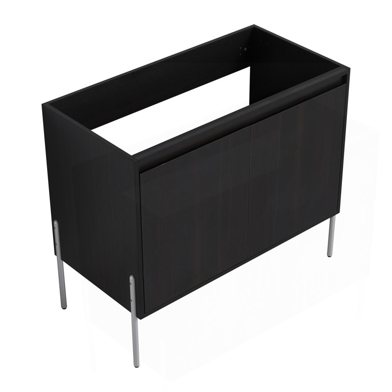 Meuble-lavabo sur pied 36 po, armoire de rangement avec portes à fermeture douce (ensemble KD) - sans le lavabo, Chêne foncé