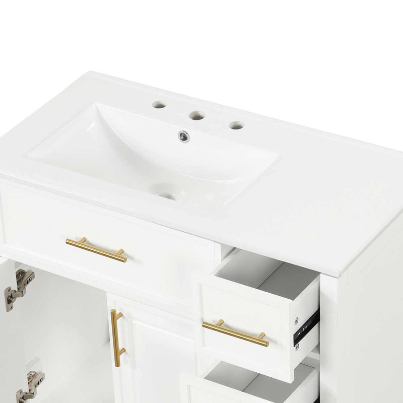 Meuble-lavabo simple 36 po avec plateau Simya, White