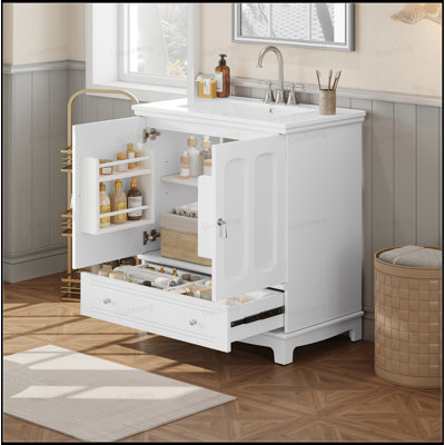 30"Freestanding Bathroom Vanity With Ceramic Sink And Adjustable Shelf
