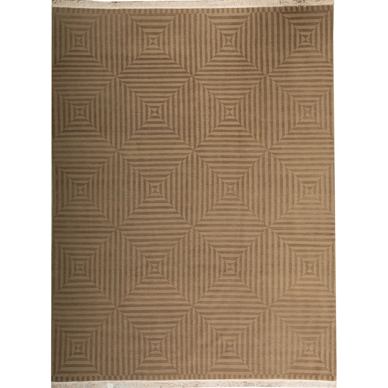 Tibetan Wool Geometric Area Rug in Brown
