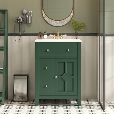 Meuble-lavabo moderne 24 po avec lavabo en céramique, meuble-lavabo pour salle de bain à 2 tiroirs