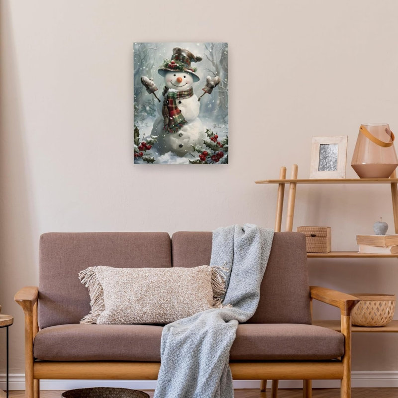 «Winter Snowman Christmas», art mural sur toile sans cadre 16 po x 20 po