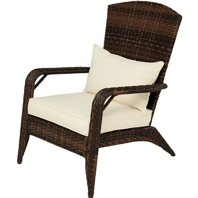 Patio Chair with Rattan Wicker, Soft Cushions, Tall Curved Backrest, Espresso, Beige