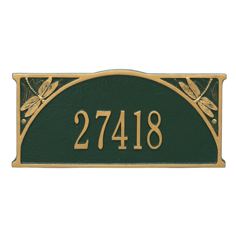 Dragonfly 1-Line Wall Address Plaque, Green and Gold, Yes