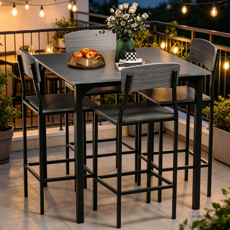 Ensemble 5 pièces de table de bar à hauteur de comptoir, table de cuisine carrée et chaises avec repose-pieds, conception peu encombrante