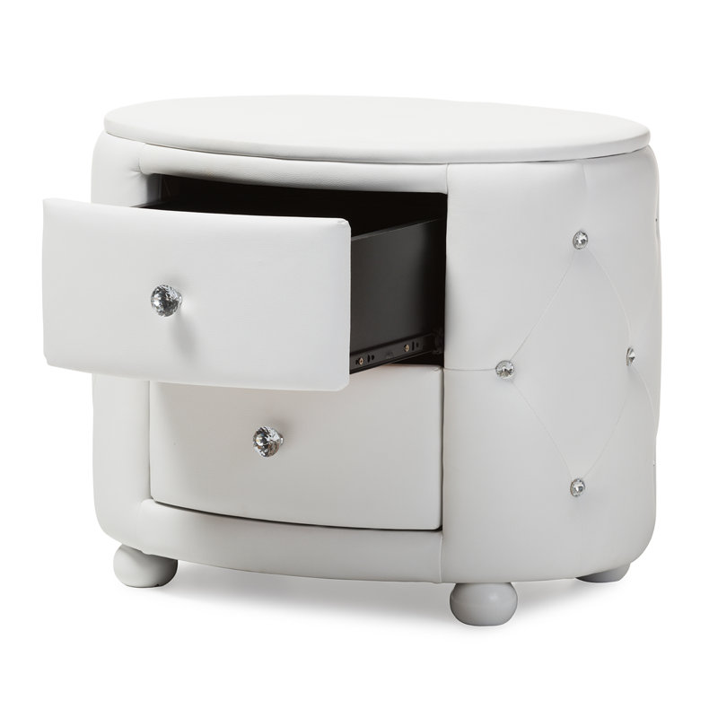Table de chevet 2 tiroirs Meyanna, Blanc