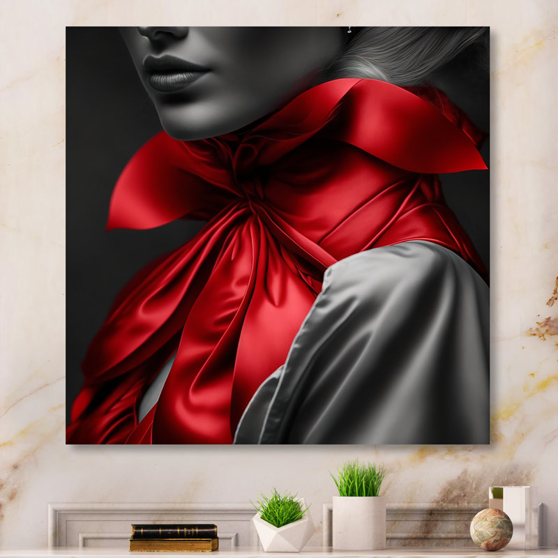 «Elegant Retro Allure» en noir et rouge II - reproduction sur toile, H 30 po x l 30 po x P 1 po, Toile tendue