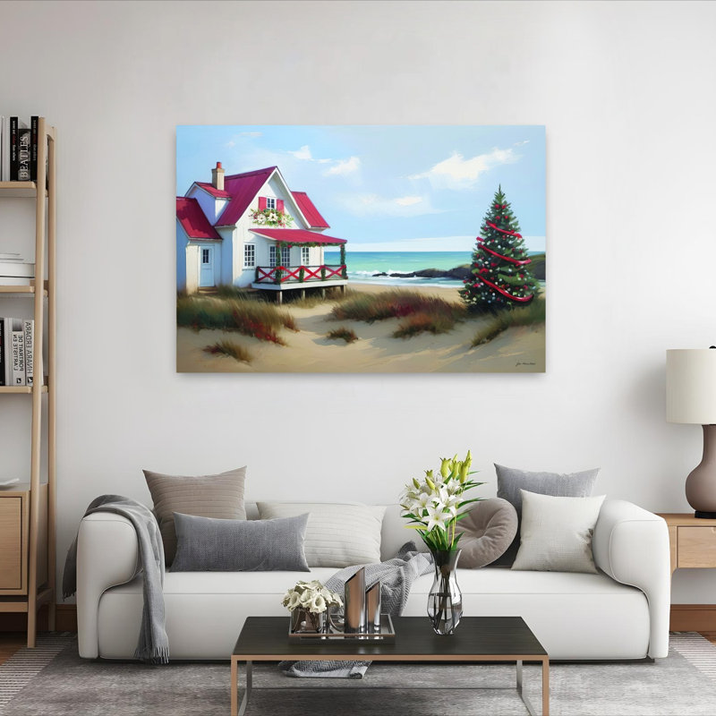 Art contemporain, arbre de Noël abstrait, art mural côtier, H 40 po x l 60 po