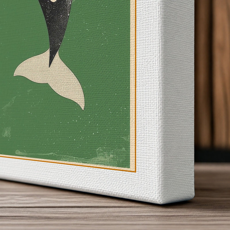 Leaping Whale Japandi - Wrapped Canvas, 18x12 - 45.7 x 30.5 cm, White Border