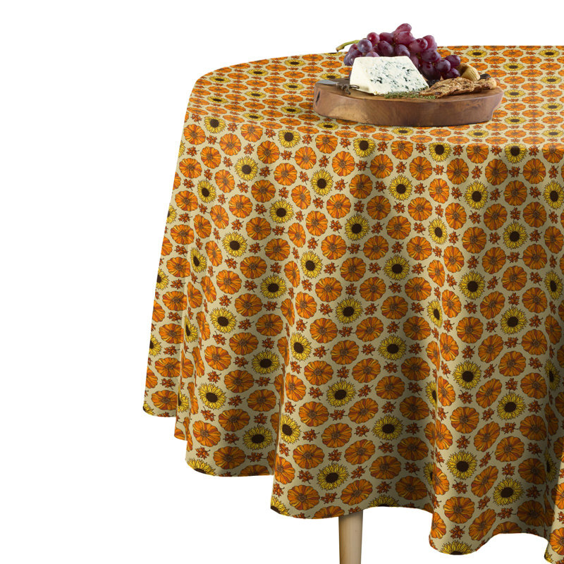 Gundolf Fall Pumpkins Sunflowers Round Tablecloth, 84" x 84"