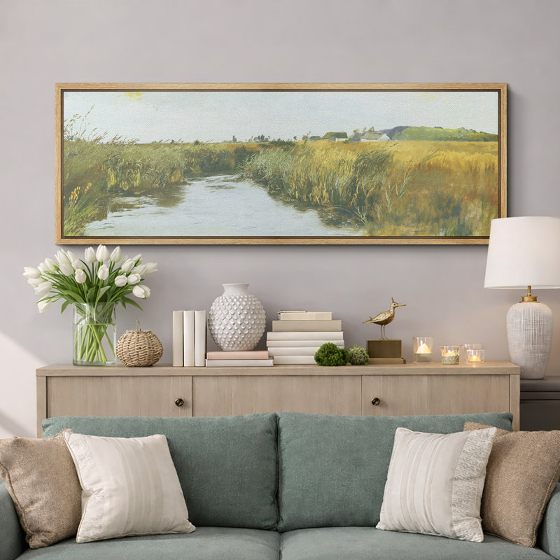 Peaceful Countryside River with Golden Fields, H 20 po x l 60 po, Naturel