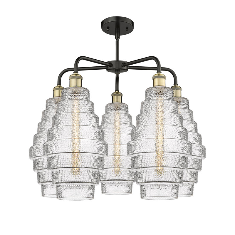 Lustre unique à 5 lumières Bedrie, Blanc, Noir/laiton antique