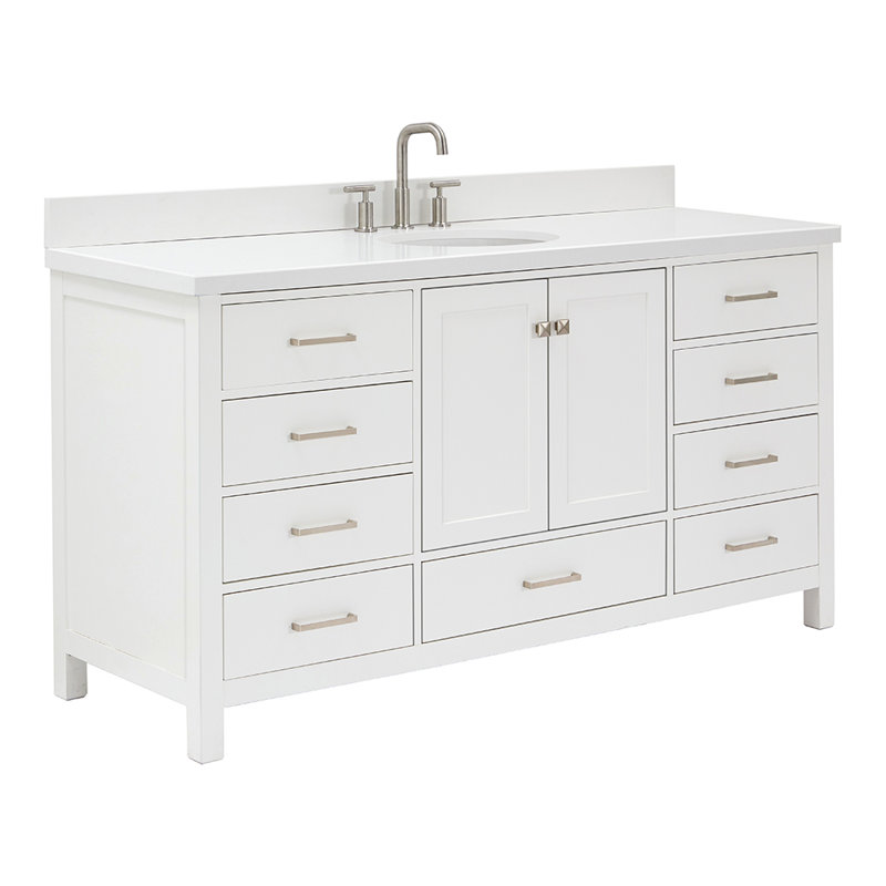 Meuble-lavabo sur pied simple 67 po avec comptoir en quartz Cambridge, Blanc