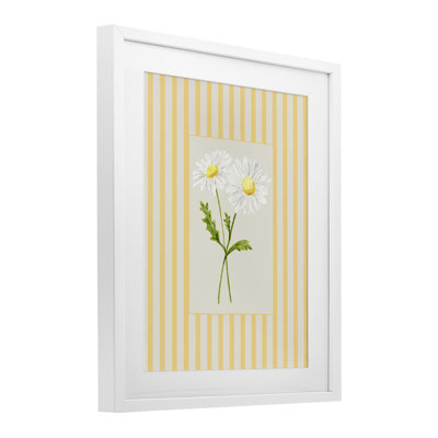 Impression de marguerite à rayures jaunes sous verre, design par Lisa Wehmeyer