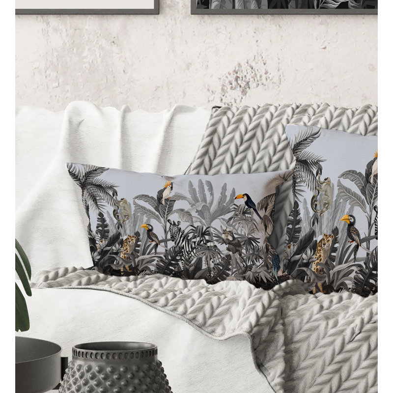 Coussin Rectangle, chinoiserie avec oiseaux et pivoines