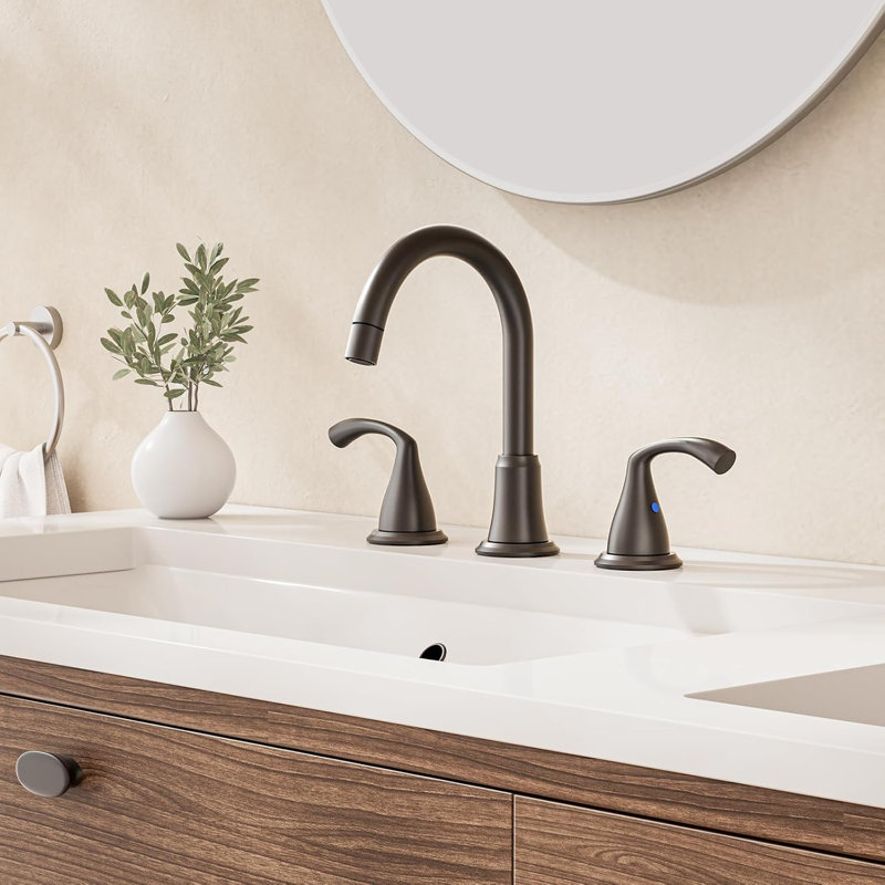 8 Inch Bathroom Faucet Rotatable Matte Black - Complete Set With Pull-Out Sprayer, Metal Pop-Up Drain, Water Supply Lines, 2 Handles For 3-Hole Sinks