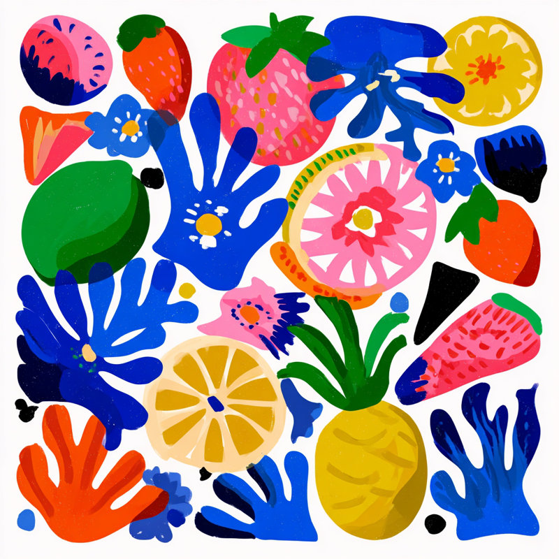 Art abstrait sur toile tendue avec jardin de fruits, H 12 po x l 12 po x P 1 po