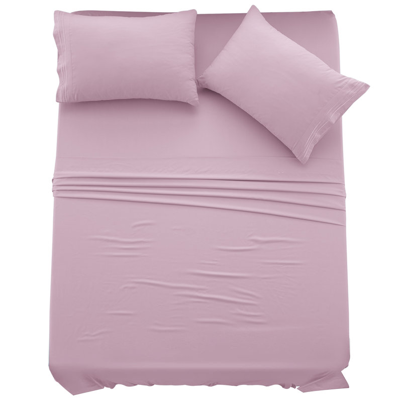 Lux Decor 4-Piece Ultra Soft Microfiber Sheet Set Deep Pocket Fitted Sheet, Wrinkle-Resistant & Easy Care Bedding, Pink