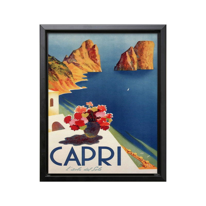 Île de Capri, H 24 po x l 32 po, Canevas, Cadre noir