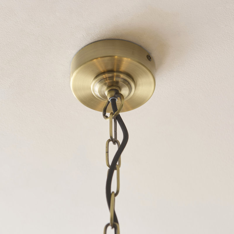 5 - Light Cluster Chandelier, Antique Brass & Natural Rattan