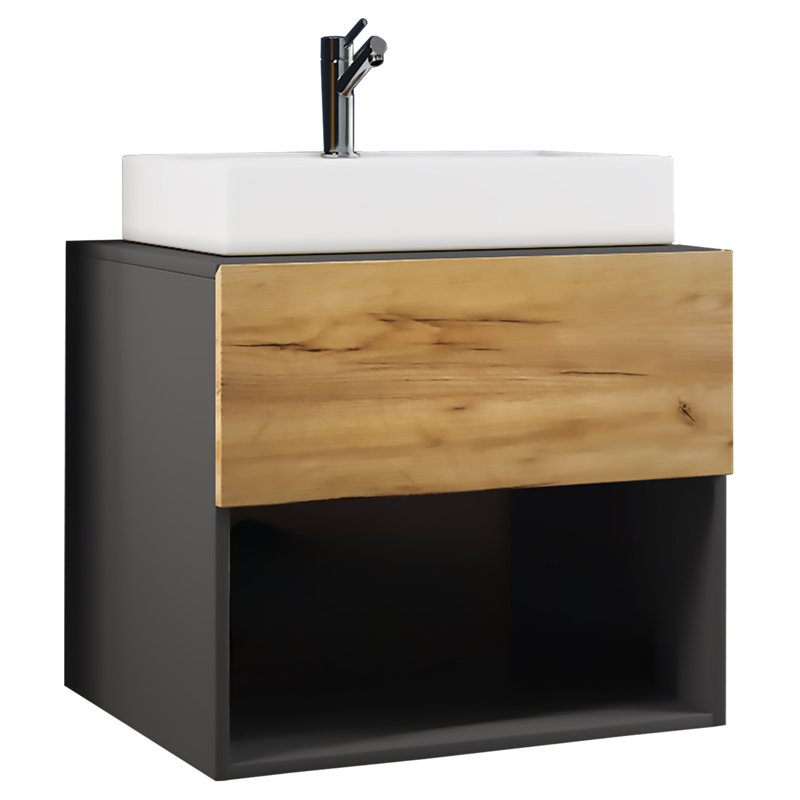 Rejwan Bathroom Vanity with Basin, Black / Wood