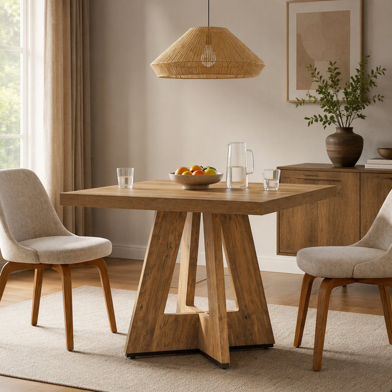 Table de cuisine carrée de 80 cm (31,5 po) pour 2 à 4 personnes, fini bois naturel, plateau de 5 cm (1,97 po) d'épaisseur, idéale pour les petits appartements.