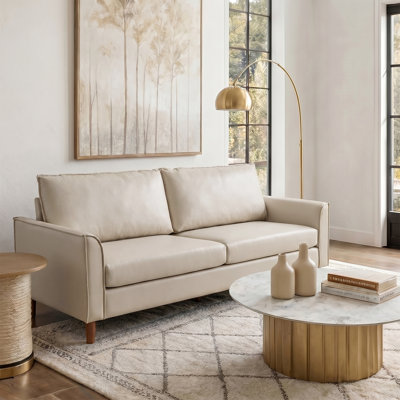 Alpha 200cm W Mid-Century Faux Leather 2 Seater Sofa With Solid Wood Legs