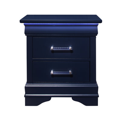 Table de chevet bleue - Spacieuse, élégante avec des accessoires en métal