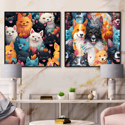 Motif de chien ludique pour chambre d'enfant - ensemble de 2 animaux carrés