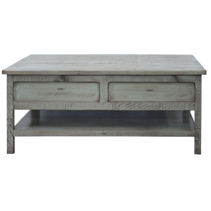 Marceline Solid Wood Coffee Table, Rustic Light Blue