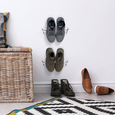 2 Piece Wall Wounted Entryway Narrow Clear Shoe Storage Rack
