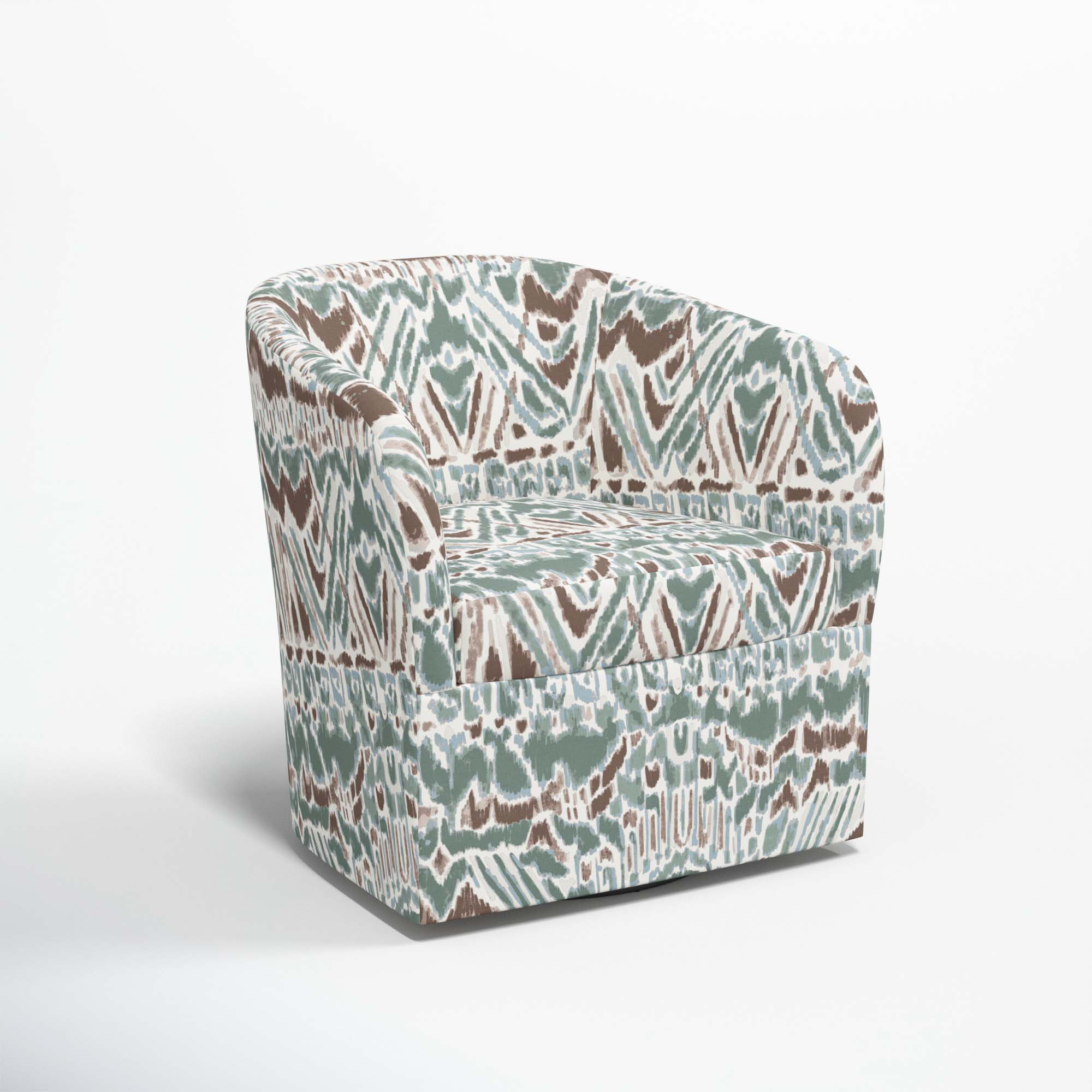 Lesia Upholstered Swivel Barrel Chair, Kara Ikat Blue Mist