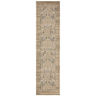 Tapis traditionnel en laine beige / vert Abena