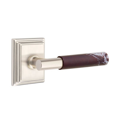 Emtek Select Privacy Leverset w/ Wilshire Rosette & T-Bar Stem, Rosso Levanto Marble Lever LH