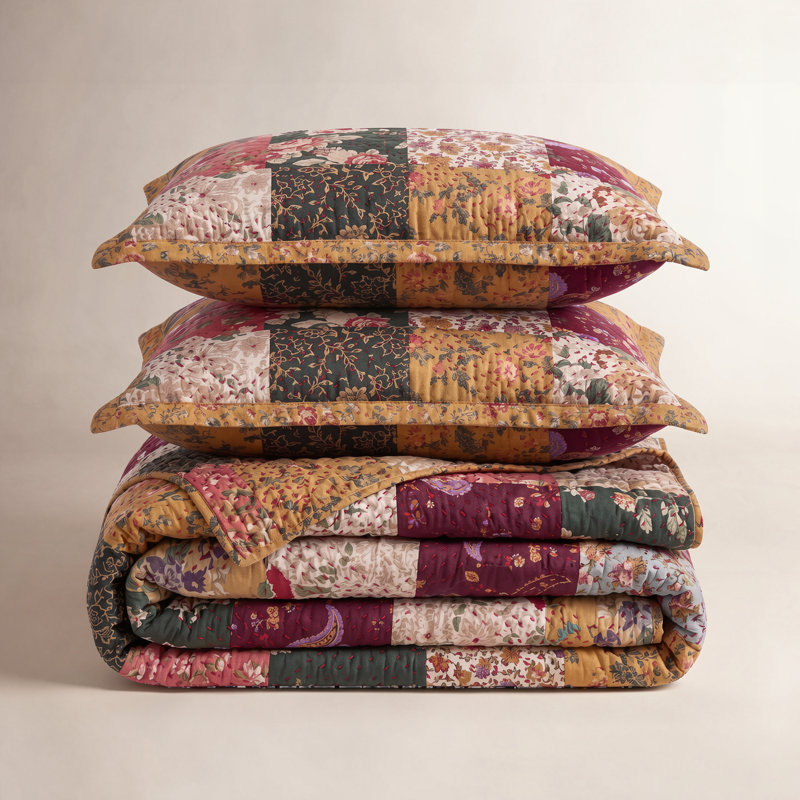 Greenland Home Fashions Antique Chic Multicolor  3-Piece Queen Size Quilt Set, 90x90 Inch, Full/Queen Quilt + 2 Shams