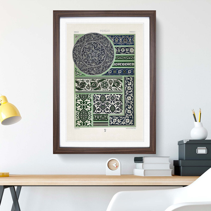 A Beautiful Persian Pattern by Albert Racinet - Picture Frame Painting Print, 48cm H x 36cm W x 2cm D, Walnut Framed