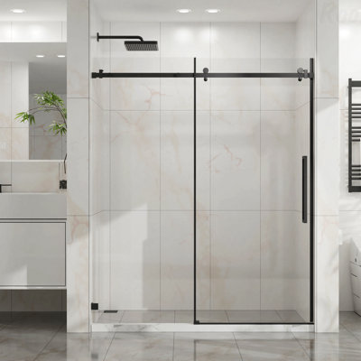 60"W X 72"H Sliding Opening Shower Door  - Frameless Design Sleek Style Shower Door  - 1/4" (6Mm) Thick Clear Tempered Glass With With Easy-Clean Coating Function, Stainless Steel Hardware
