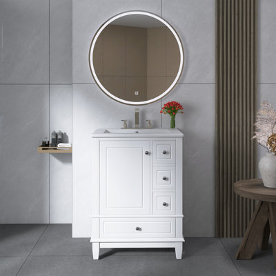 24" Freestanding Bathroom Vanity With Ceramic Sink