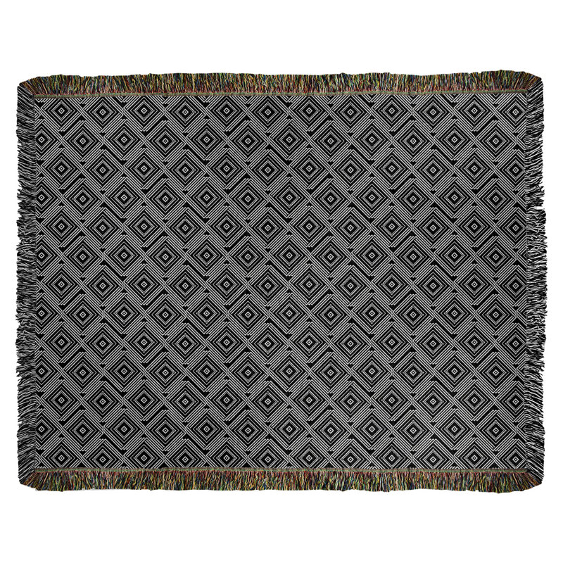 Couverture en coton tissé Katelyn Elizabeth, l 37 po x L 52 po, Blanc / noir