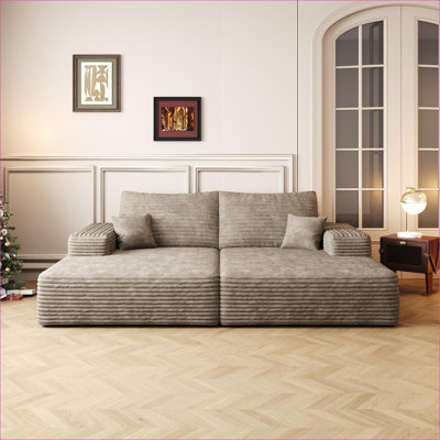 Canapés modulaires | Canapé-lit moderne en velours côtelé moelleux de 74,8 po | Sans assemblage | Pour la chambre d'appoint du salon | Chameau | Mousse