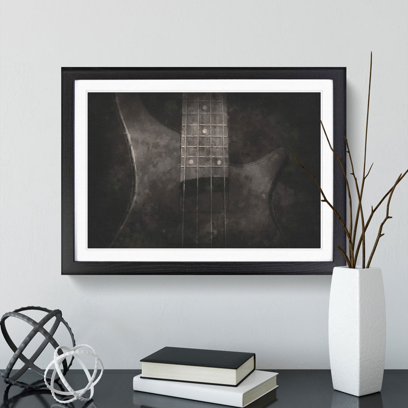 Top of a Black Bass Guitar - Picture Frame Painting Print, Black Framed, 62cm H x 87cm W x 2cm D