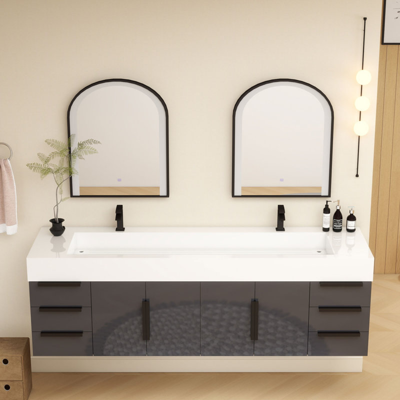 Meuble-lavabo simple mural 72 po Jessica, Gris brillant