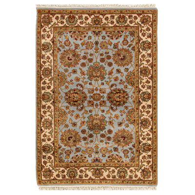 Tapis bleu clair et ivoire noué à la main de haute qualité
