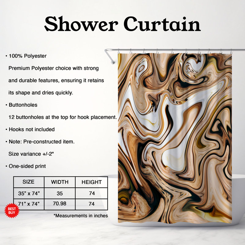 Earth Tones - Rideau de douche standard 1 pièce, H 74 po x l 71 po