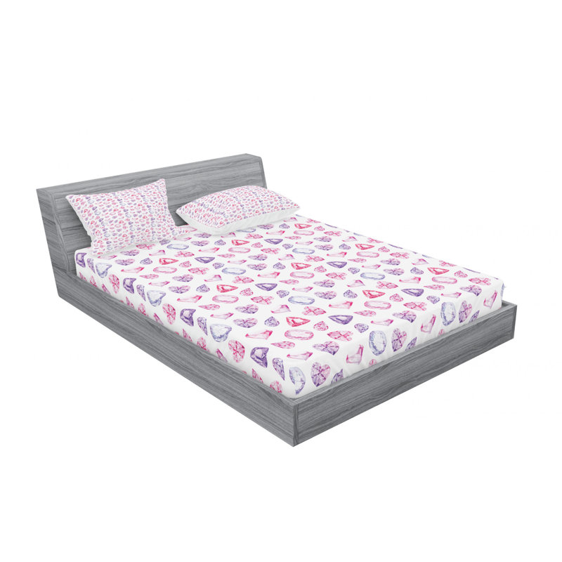 Microfiber Geometric Sheet Set, Queen Sheet Set with Fitted Sheet