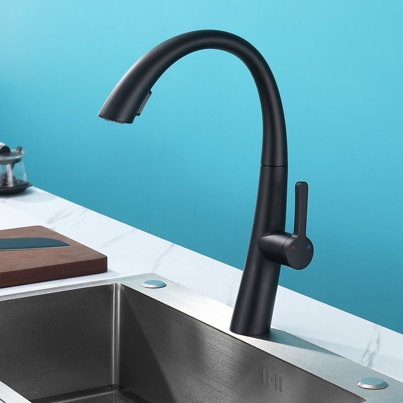 Robinet de cuisine escamotable en acier inoxydable, Noir mat