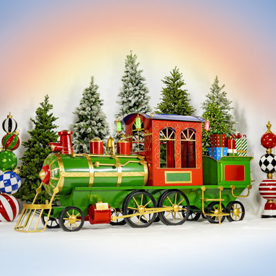 12.5ft. Large Antique Bronze Train with Cart & Lanterns "The North Pole Express"