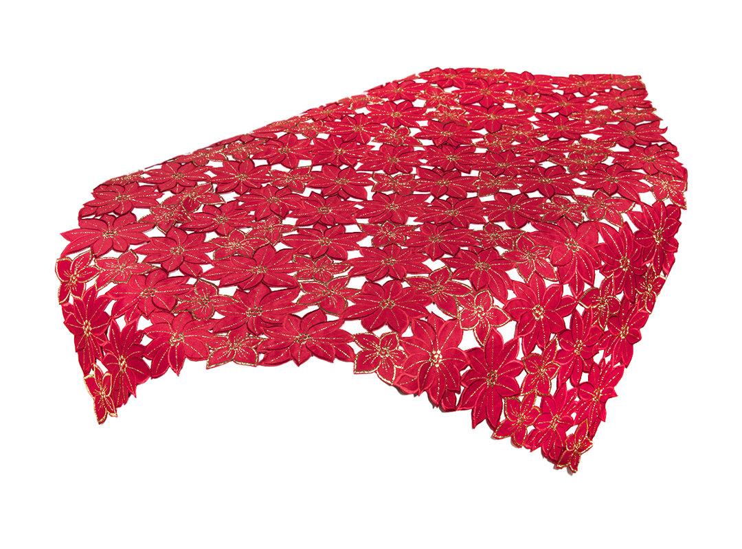 Festive Poinsettia Embroidered Cutwork Holiday Table Topper The Holiday Aisle® 
