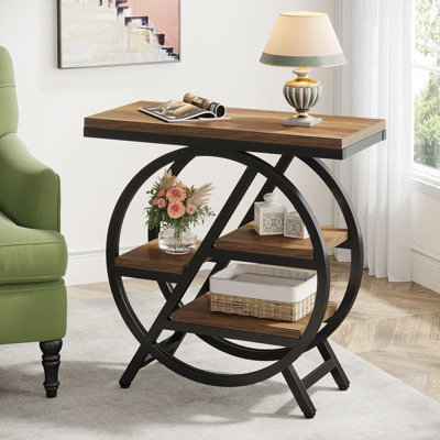 Tribesigns 3-Tier Rustic Brown Side Table with Geometric Metal Frame