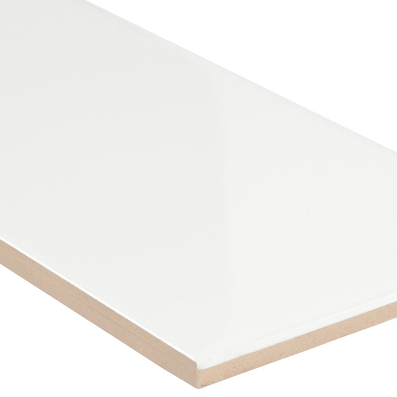 Segment 4 in. x 16 in. Glossy Ceramic Bullnose Tile Trim, Blanc